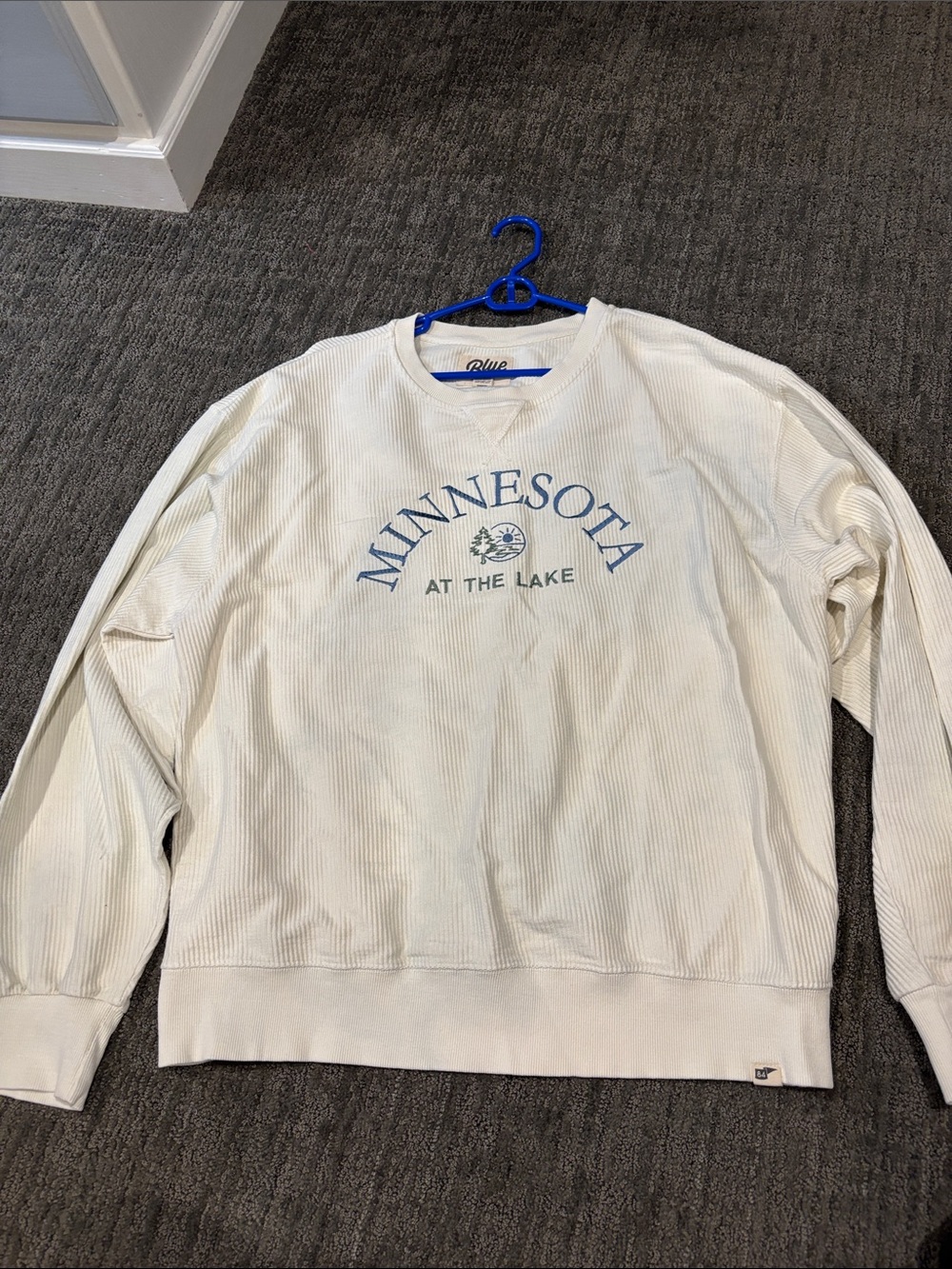 Blue 84 Cream Crewneck Sweater with Blue 'Minnesota At The Lake' Graphic
